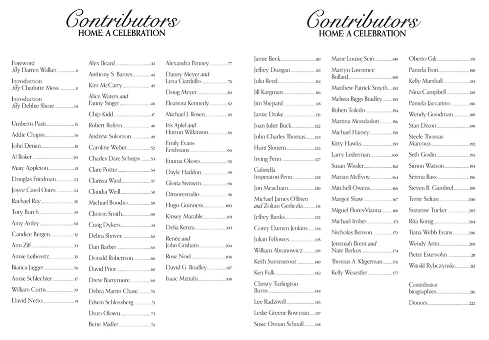 Contributors list for Home: A Celebration